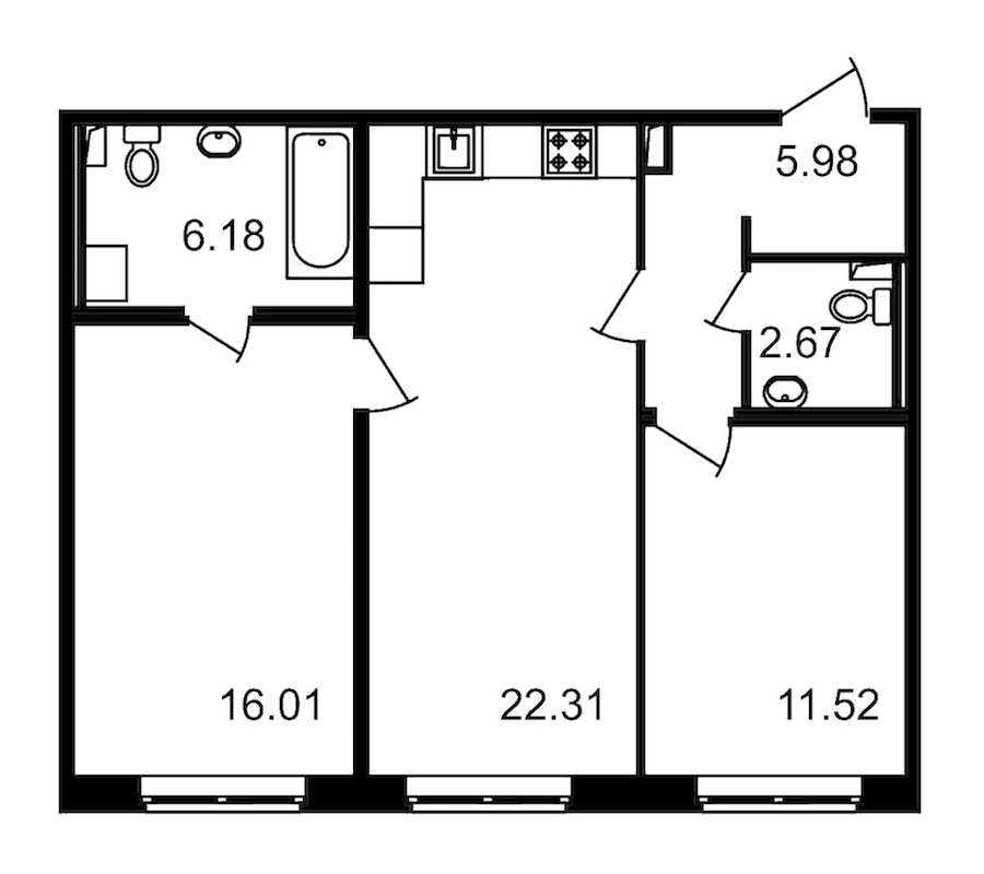 Двухкомнатная квартира в : площадь 64.67 м2 , этаж: 1 – купить в Санкт-Петербурге
